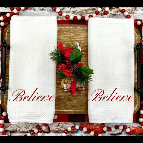 Christmas Towels, Set of 2, Believe, Kitchen or Bathroom, Microfiber - Picture 1 of 3